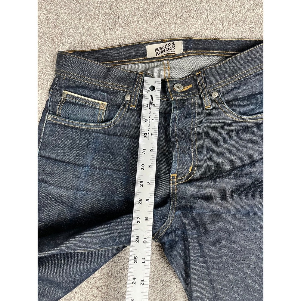 Naked & Famous Jeans‎ Mens 30 Weird Guy Twill Selvedge Dark Wash Button Fly Slim - Picture 8 of 14